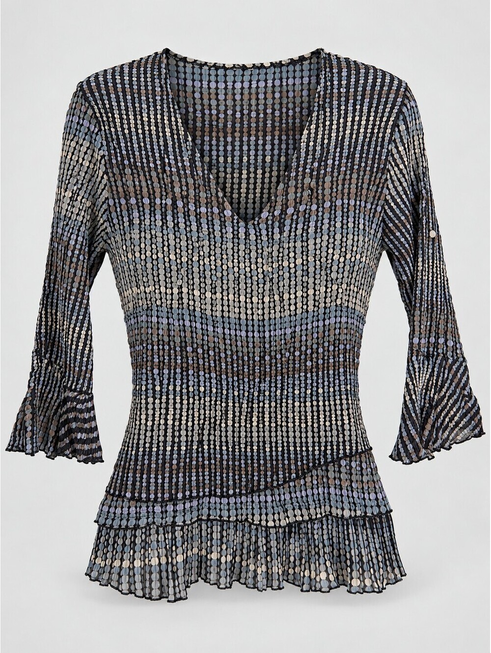 Alberto Makali Women’s Pleated Polka Dot Sheer Bell Sleeve Top M
